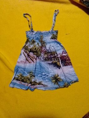 Girls Blue Tropical Print Sundress Top - Lightweight Summer Tank